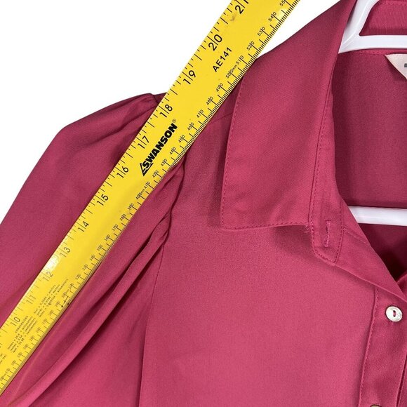 Nanette Lepore Womens S Pink Button Up Blouse 3/4 Balloon Puff Sleeves Office - Picture 10 of 13